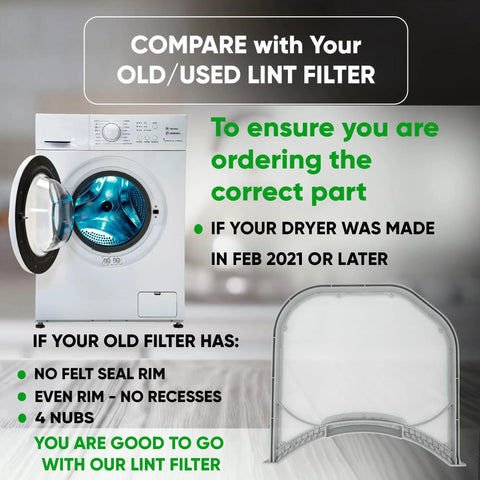 Dryer Lint Filter Replacement For Kenmore Sears next to washing machine illustration with informational text.