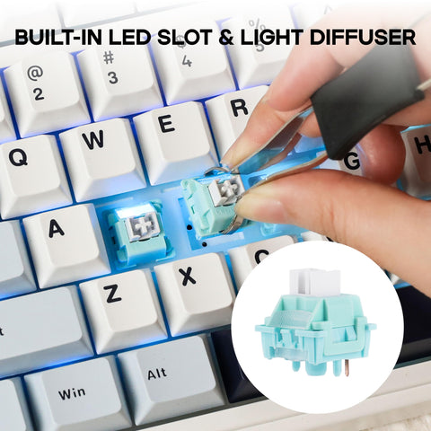LEOBOG Ice Vein 100 Pack 42gf Linear Keyboard Switches Pre Lubed 5 Pin Switch With POM Stem Light Diffuser For Mechanical Gaming Keyboards Compatible With MX Keycaps. in a keyboard