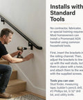 Man installing sturdy satin black 3 ft aluminum stair handrail kit for indoor with pivoting brackets and ADA wall returns