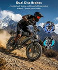 Rider on Beast 1000W Electric Bike For Adults With 20 Inch Wheels Removable 15.6Ah Battery in mountainous terrain