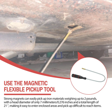 21 Inch Bendable Magnetic Pickup Tool With Ultra Strong Neodymium Magnet Tip reaching under vehicle