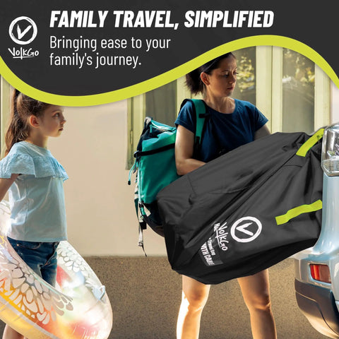 Extra Large Stroller Travel Bag With Padded Backpack Straps For Air Travel being placed in a car trunk