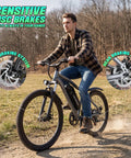 Adult Electric Bike 26 Inch Commuter With 7 Speed Gears And A Smooth 25 MPH Cruise powered by sensitive disc brakes in action.