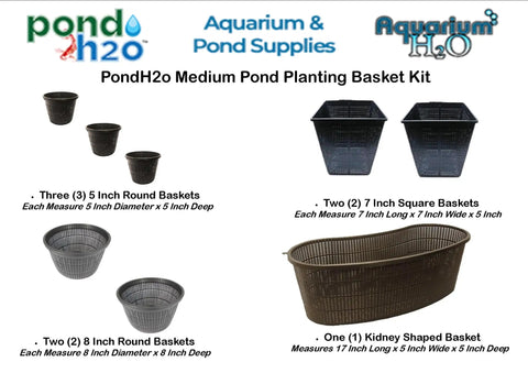 Eight Piece Pond Planting Basket Set For Aquaponics And Hydroponics With Free Hessian Squares Includes Three Five Inch Round Baskets