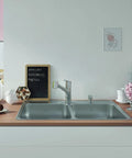 Drop In Double Bowl Kitchen Sink 33 Inch Long By 22 Inch Wide 3 Hole 18 Gauge Stainless Steel With EZ Torque Installation System in countertop