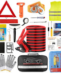 Roadside Emergency Kit For Cars And Trucks With Jumper Cables Tow Rope Safety Hammer Reflective Triangle Tire Pressure Gauge Vest