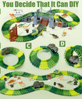Awesome Dinosaur Race Track Playset With 140 Tracks, Dinosaurs, Cars, Bridges, Ramps, and Traffic Lights setup options