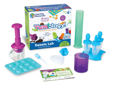 Yumology Science Sweets Lab Kit For Kids, a fun candy science set with candy experiments and 16-piece accessories for ages 4 and up.