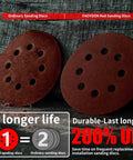 Comparison of ordinary and FAOYOON red sanding discs with 8 holes, showcasing durability and longevity in 5 Inch 8 Hole Orbital Sanding Discs Set.