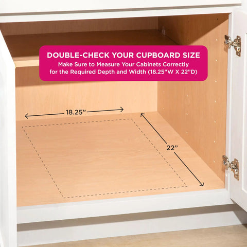 Image showing measurements for cabinet space, ideal for Heavy Duty Pull Out Cabinet Organizer Slide Out Pantry Shelf.