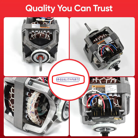 Collage of induction dryer motor replacement for Kenmore and Samsung DC31-00055G with various detailed views.