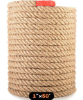 1.5 Inch Extra Thick Twisted Natural Fiber Rope Heavy Duty Jute And Hemp Style Manila Rope For Large Scale Landscaping Deck Railing And Outdoor Decor 50 Foot Length Four Strand Twist Rugged Nautical Vibe, coiled