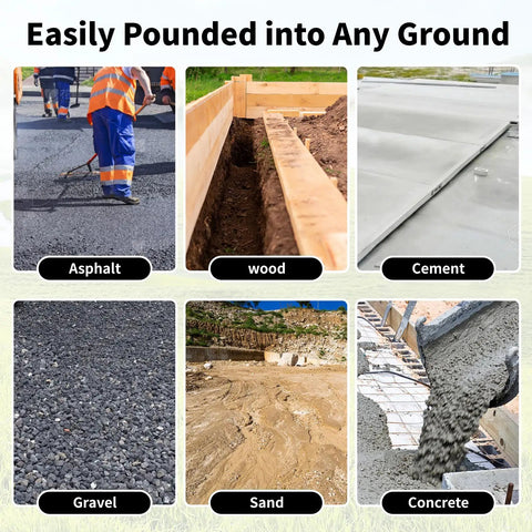 Multiple ground surfaces for 16 Inch Rebar Stakes One Half Inch Diameter Galvanized Steel Ground Anchors Heavy Duty Spikes