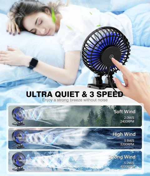 USB Desk Fan Mini Portable Personal Desktop Cooling Fan With Three Speeds, Plug In Power, Quiet Brushless Motor, 360 Degree Rotation