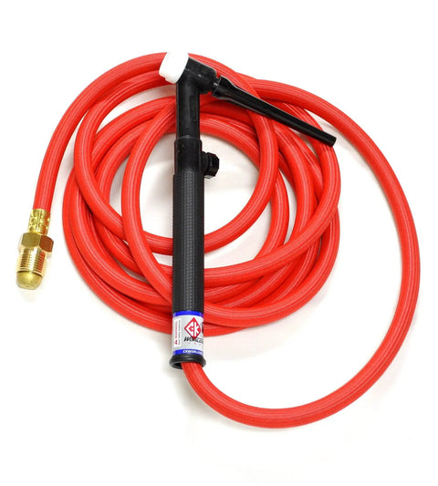 Red TL26 Air Cooled Trim Line TIG Torch Kit With Flex Head And Valve Pro Grade 200 Amp Capacity 12.5 Ft Lead Coiled for Easy Setup