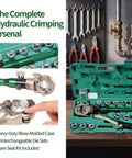Pro-Grade Hydraulic Cable Crimper 80KN for Copper YA YS Lugs, Heavy-Duty Powerhouse for Grounding Grid and Residential Wiring, Delivers Permanent, Low-Resistance, Vibration-Free Joints, Quick, Clean Crimps. Hydraulic crimper kit in case with 15 dies.