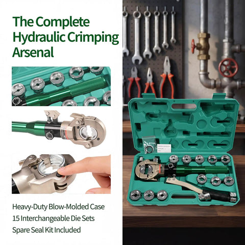 Pro-Grade Hydraulic Cable Crimper 80KN for Copper YA YS Lugs, Heavy-Duty Powerhouse for Grounding Grid and Residential Wiring, Delivers Permanent, Low-Resistance, Vibration-Free Joints, Quick, Clean Crimps. Hydraulic crimper kit in case with 15 dies.