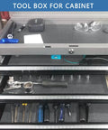 GottaHave TopShelf HeavyDuty Foam Toolbox Drawer Liner NonSlip Tool Organizer Pad inside a cabinet drawer with tools.