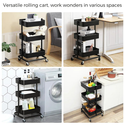 Sturdy 3 Tier Metal Rolling Cart With Adjustable Shelves And Dual Wheel Brakes Legit Mobile Storage Organizer For Home Or Office Smooth Rollin Top Shelf Utility Hauler