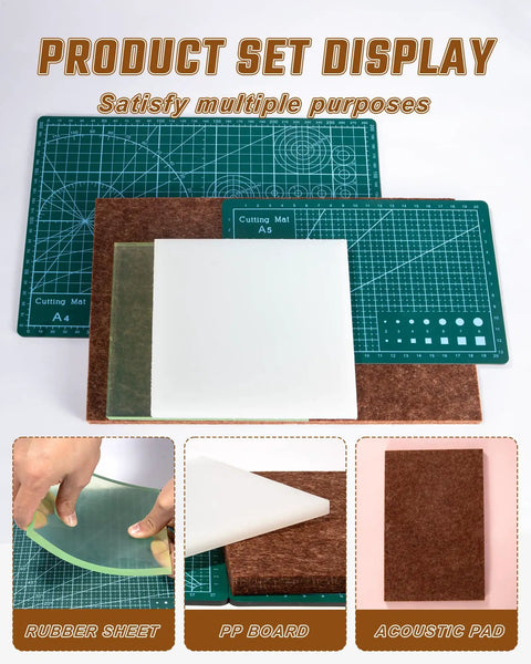 5 Piece Leather Punch Pad Set With A4 A5 Self Healing Cutting Mats 15x15cm Rubber And PP Punch Pads Brown Sound Absorbing Pad For Leatherworking Sewing Quilting DIY Projects Pro