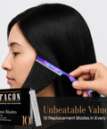 Professional Hair Cutting Razor Kit With Stainless Steel Feather Styling Blade And 11 Replacement Inserts For Pro Thinning Texturizing And Precision Cuts For Salons And Home Use Featuring Secure Grip And Keen Edge Design To Help You Slay Crisp Fades, showing razor blade for styling hair.
