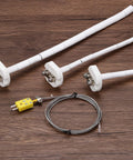 Three white 4-inch K-type ceramic kiln thermocouple probes with 3.3 ft braided wire and yellow plug