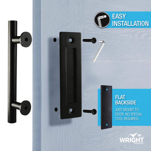 Matte Black Barn Door Pull And Flush Mounted Handle Set For Sliding Interior Doors Includes Hardware One Pack Durable