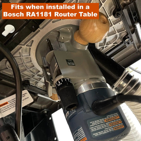 Router Dust Port Fits 1617EVS Fixed Base RA1161 To 2.5 Inch Flex Hose Tight Fit Adapter installed in Bosch RA1181