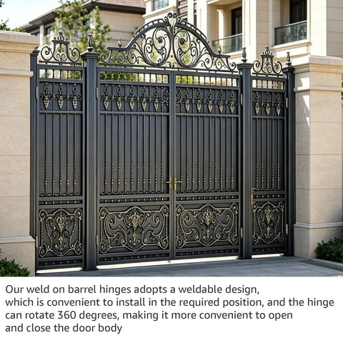 Ornate metal gate using 4 Inch Weld On Bullet Hinges Heavy Duty 8 Pack Built Tough For BBQ Smoker Gate Door Trailer Metal Gate And More Carbon Steel Construction For Smooth Open And Close