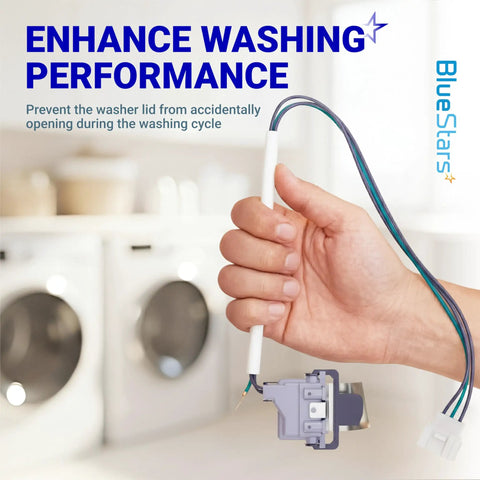 Hand holding Ultra Durable Washer Lid Switch For 3949238 Fits Whirlpool And Kenmore Washers with wires visible