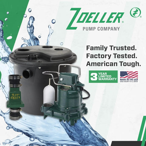 Automatic Drain Pump System With 0.3 HP Submersible Sump Pump 115V Utility Pump in promotional display with warranty info