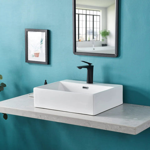 Large White Ceramic Vessel Sink 20x16.5 Inch Wall Mount With Pop Up Drain Kit on countertop in modern bathroom.