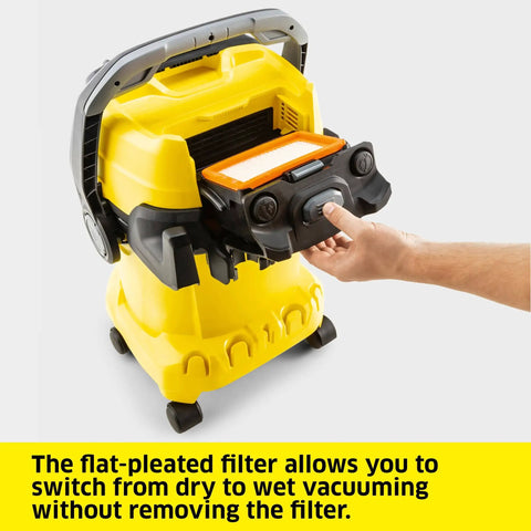 WD 5 P Shop Vacuum 6.6 Gal Wet Dry Vacuum Cleaner with flat pleated filter being adjusted