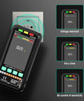 Rechargeable Digital Multimeter With Auto Ranging And Non Contact Voltage Detection TRMS 6000 Counts in use near an outlet.