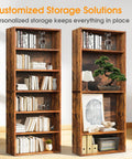 6 Tier Bookcase With Open Shelves 63 Inch Tall Rustic Brown Open Bookshelf For Living Room And Home Office with decor items
