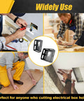 Two black square slot cutters for oscillating tools; Dewalt 20V/Milwaukee M18 compatible for drywall electrical box cuts