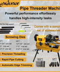 Heavy Duty Electric Pipe Threader Cutter Machine That Makes Short Work Of Steel Copper And Galvanized Pipe Up To 3 Inches with accessories.
