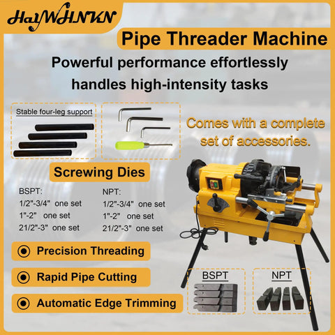 Heavy Duty Electric Pipe Threader Cutter Machine That Makes Short Work Of Steel Copper And Galvanized Pipe Up To 3 Inches with accessories.