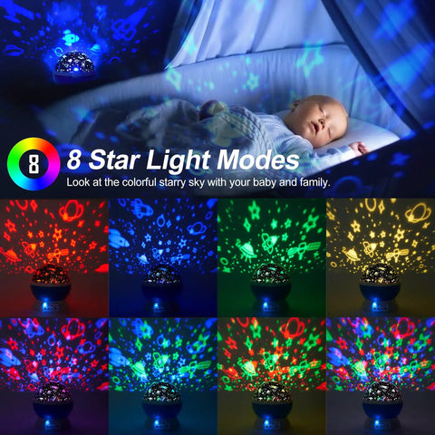 360 Degree Rotating Star Projector Night Light For Kids With USB Cable, 4 LEDs And 8 Color Modes, fun starry sky projection