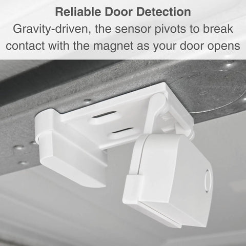 Garage Door Bracket Mount for Alarm Contact Sensors Gen 2 Sensor Not Included, installed on door, showing pivot mechanism