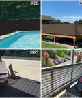 Collage of Three Feet By Twelve Feet Balcony Privacy Fence Screen Cover With Zip Ties for pool, yard, deck, and balcony.