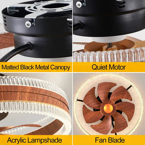 Low Profile Bladeless Ceiling Fan With Light For Kitchen And Bedroom Sleek Quiet Reversible Motor 6 Speeds 3 Light Color Options Flush Mount Design, Matted Black Metal Canopy, Quiet Motor, Acrylic Lampshade, Fan Blade