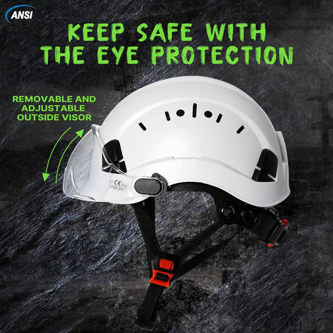 Side view of ANSI Z89.1 OSHA Approved Construction Hard Hat With Visor Built For All Day Comfort Ventilated White Safety Helmet
