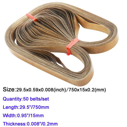 Heavy Duty Replacement PTFE Teflon Belts for FR900 Continuous Band Sealer 50 Pcs, Nonstick surface, 29.5 by 0.59 Inch, high temp resistant