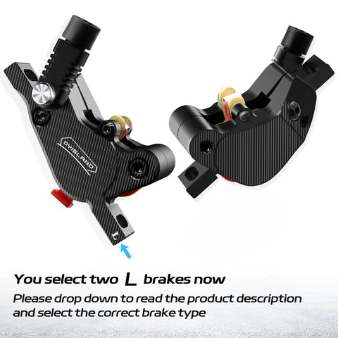 DYISLAND LD-210S hydraulic brake caliper set for e-scooter, black, 2-pin power-off, front and side views