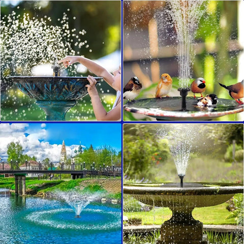 Solar Fountain Pump For Bird Bath And Garden Pond Outdoor Use, Upgraded 2.5W Solar Power, 6 Adjustable Nozzles, floating in use