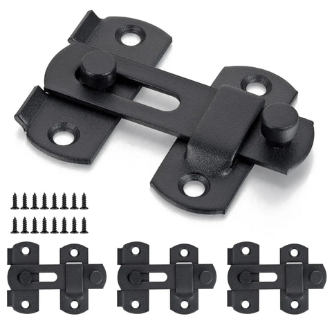 Four Pack Matte Black Stainless Steel Barn Door Latches 2.75 Inch By 2.02 Inch Built To Last Heavy Duty Flip Bi Fold Sliding Door Lock shown