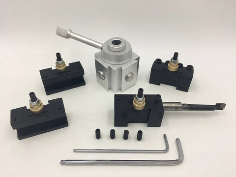 Pro Grade Quick Change Tool Post Holder Set With 9 Pcs 3/8 Boring Bar And 5 Pcs 1/4 Inch Indexable Carbide Inserts Turning Tool Bits For Mini Lathe Fits 7x10 7x12 And 7x14 Size Lathes