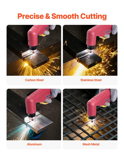 65A Plasma Cutter With Non Touch Pilot Arc cutting carbon steel, stainless steel, aluminum, and mesh metal with precision.