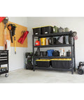 Beefy Heavy Duty Four Tier Industrial Steel Shelving Unit With 8,000-Pound Total Capacity For Garage Storage loaded with tools